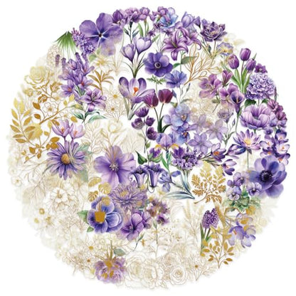 100PCS Flower Plants PET Transparent Stickers for Scrapbook Phone Cases Laptops Water Bottles Journal Notebook Bike Computer Helmet,Purple and Golden Flowers Waterproof Decal for Adult Girl Teen - color: Flower Plants Pet