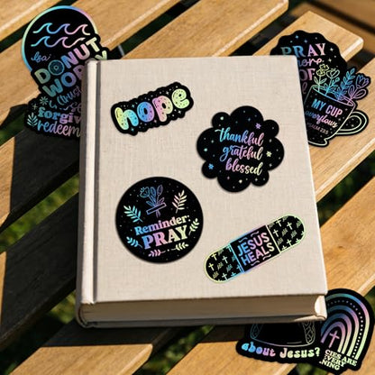 100 PCS Holographic Christian Stickers for Women, Kids, Let's Faith It By Puraesla - Lumina Series - Scripture Religious, Jesus Bible Verse for Journaling & Decor Laptop, Phone, Water Bottle - style: Lumina-100 Let's Faith It