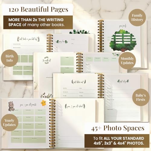 Premium Baby Memory Book for Boy or Girl, Milestone Journal & Scrapbook