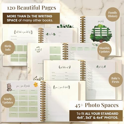 Premium Baby Memory Book for Boy or Girl, Milestone Journal & Scrapbook