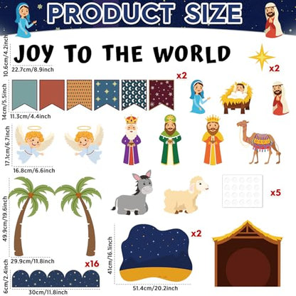 Christmas Nativity Scene Bulletin Board Set Christian Jesus Birth Classroom Decoration Joy to The World Bulletin Board Religious Paper Cutouts for Sunday School Classroom Church Chalkboard Wall Decor - style: JOY TO THE WORLD