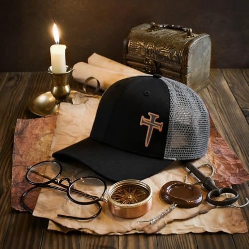 3D Embroidered Christian Hat for Men & Women, Jesus Faith Cross Hat, Religious Gifts for Christians Clothes - color: Leather - Black Silver