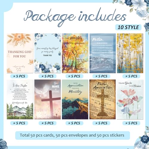Affrolling 50 Pack Christian Ministry Appreciation Cards Bulk with Envelope - style: Ministry