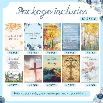 Affrolling 50 Pack Christian Ministry Appreciation Cards Bulk with Envelope - style: Ministry