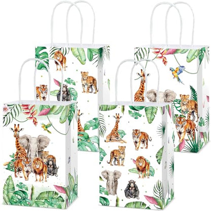 24Pcs Jungle Birthday Party Favor Bags Safari Animals Themed Party Decorations Jungle Wild Theme Treat Bags Zoo Animals Gift Goodie Bag for Forest Wildlife Animal Gold Safari Zoo Birthday Supplies