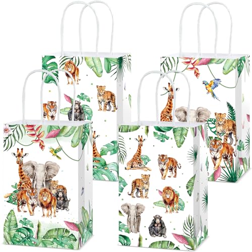 24Pcs Jungle Birthday Party Favor Bags Safari Animals Themed Party Decorations Jungle Wild Theme Treat Bags Zoo Animals Gift Goodie Bag for Forest Wildlife Animal Gold Safari Zoo Birthday Supplies