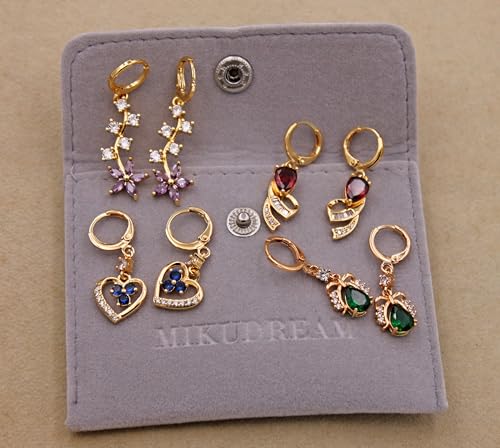 18K Gold Plated, Dangle Earrings for Women, Flower/Heart Drop earrings, Hypoallergenic Cubic Zirconia Earrings, Lightweight, Party, gold earrings, Jewelry for Gifts, Fashion - style: Drop-BigGems-01