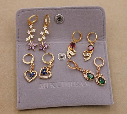 18K Gold Plated, Dangle Earrings for Women, Flower/Heart Drop earrings, Hypoallergenic Cubic Zirconia Earrings, Lightweight, Party, gold earrings, Jewelry for Gifts, Fashion - style: Drop-BigGems-01