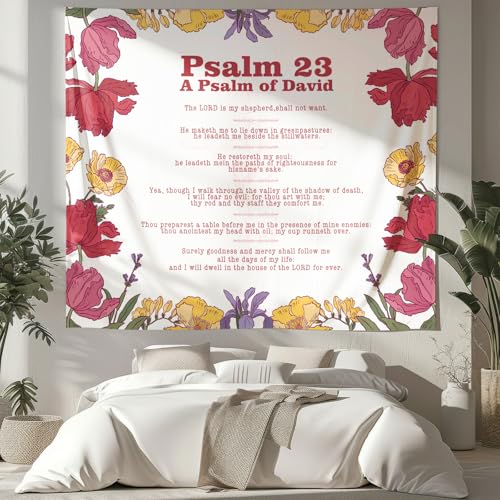 NIPINUS Christian Wall Tapestry with Bible Verses - Psalm 23, Large tapestry wall hanging, Cute Pink Retro Motivational Flags Tapestry for Bedroom, Dorm, Living Room Decor Wall Art, 50×60 inches - color: Psalm 23 pink