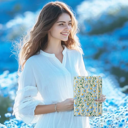 A5 Notebook, Flower Journal, Embroidered Notebook, 8"x6", Hardcover, Lay Flat, Lined, Wide Ruled Paper, Personalized Notebook, Pretty Journal, Daisy Gifts for Women, Blue, with Elastic Band - color: A5-Ruled-Blue Daisy