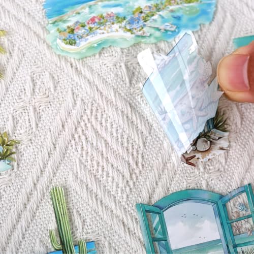 Summer Landscape PET Sticker Book, Diecut Stickers for Journaling - color: Sea Salt Daytime