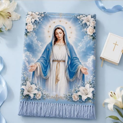 The Virgin Mary Bible Verse Shawls for Women, Catholic Christian Blanket Scarf Gifts or Mom Teacher Christmas - color: Light Blue