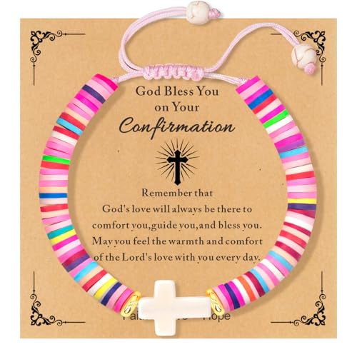 Cute Cross Bracelet Teen Girl Gifts Trendy Stuff Christian Gifts for Kids/Girls/Boys/Teens/Women Jewelry Colorful Jesus Bracelets Christmas Religious Communion Baptism Confirmation Gifts - color: 2-Confirmation