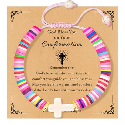 Cute Cross Bracelet Teen Girl Gifts Trendy Stuff Christian Gifts for Kids/Girls/Boys/Teens/Women Jewelry Colorful Jesus Bracelets Christmas Religious Communion Baptism Confirmation Gifts - color: 2-Confirmation