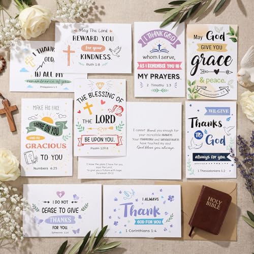 Affrolling 50 Pcs Christian Thank You Cards Bulk with Envelopes Stickers - style: Delicate