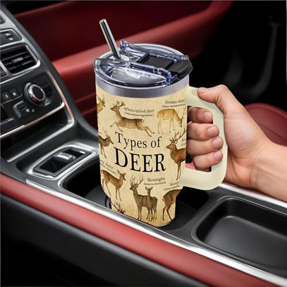 40oz Tumbler with Handle, Deer Gifts for Men Dad Boyfriend - color: Deer-Khaki