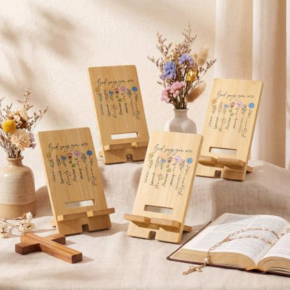 Novabright 24 Pcs Christian Bible Verse Bamboo Phone Stand, Wildflower - style: Wildflower