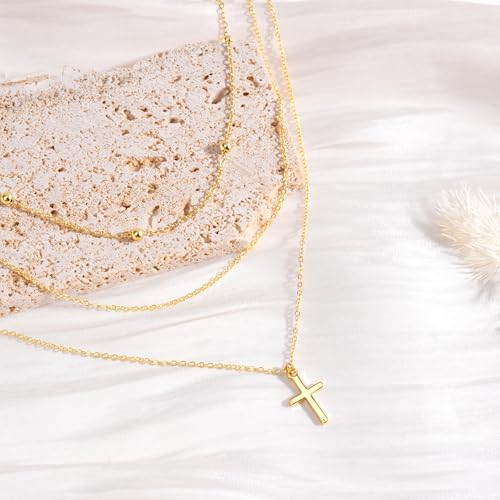 Turandoss Layered Cross Necklaces Stack for Women Girls, Christian Gift - color: Cross-Pearl