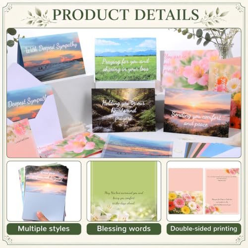 OBUSATT 48Pack Christian Sympathy Cards with Envelop Floral Religious Card