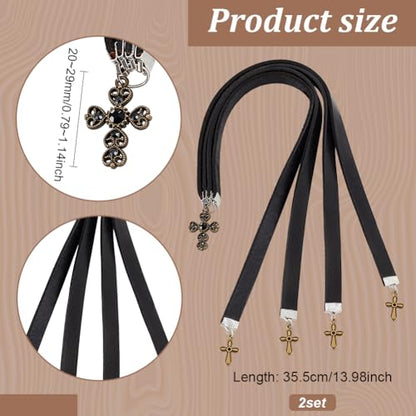 FINGERINSPIRE 2 Pcs Leather Bookmark 13.9x0.4 inch Cowhide Leather Bible Bookmarks with 4 Ribbon Book Mark with Alloy Cross Pendant Black Christian Leather Bookmark for Women Men Book Lovers - color: Cross Pendant