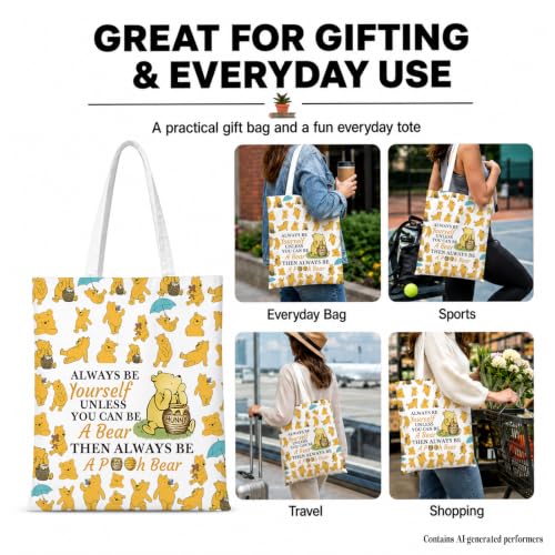Cute Pooh Bear Aesthetic Reusable Tote Bag, Funny Gifts for Women Friends - color: Yourself