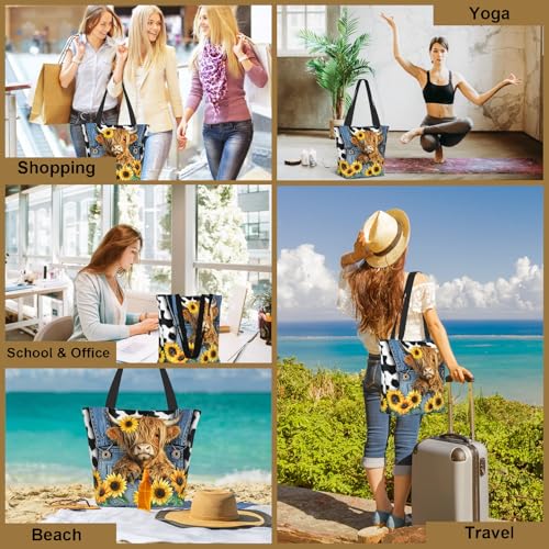 Bible Tote Bags For Women Religious Church Bag Christian Tote Bags Inspirational For Women Organizer Christian Gift - color: Highland Cow