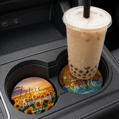 Bible Verse Car Coasters for Cup Holders 2 Pack Cup Holder Coasters - color: Scripture