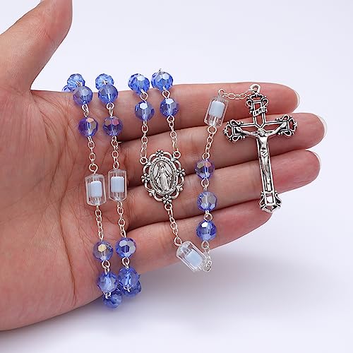 KOMI Rosary Beads Catholic for Women Gemstone Rosary Beads Necklace with Crucifix Cross Crystal Pearl Rosary Rosarios Catolicos Catholic Gifts - style: 8mm Blue Crystal