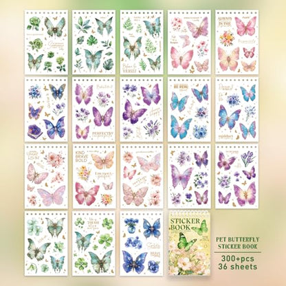 Butterfly Sticker Book 36 Sheets 300+ Pcs Aesthetics Stickers - style: Butterfly