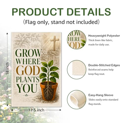 Grow Where God Plants You Inspirational Christian Garden Flag 12x18 - color: Brown, Green, Cream