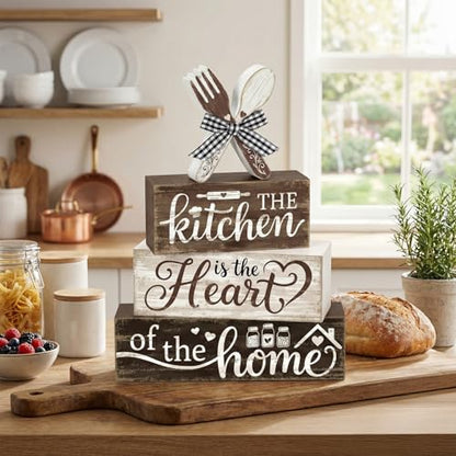 Britimes Tiered Tray Decor Set, 4 Pack, Wooden Table Sign, Farmhouse Heart - style: Kitchen