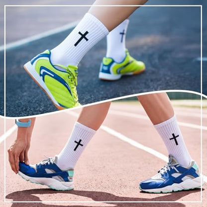 Men Cross Grip Soccer Socks with Bible Verse, 6 Pairs, Size 7-11 - color: Proverbs 3:5 - White