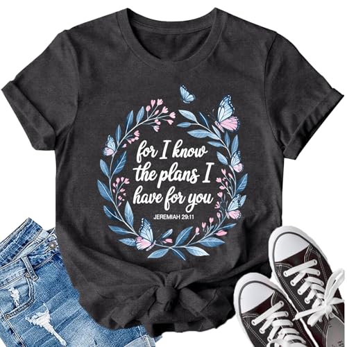 LBP Womens Christian Wildflowers Shirts Grow in Grace Shirt Bible Verse Faith-Based Tee Tops - color: Grey1, size: Medium
