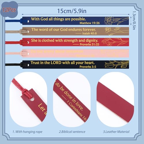 12 Pcs Christian Bible Bookmarks, Leather Verse Bookmarks, Retro - color: Retro