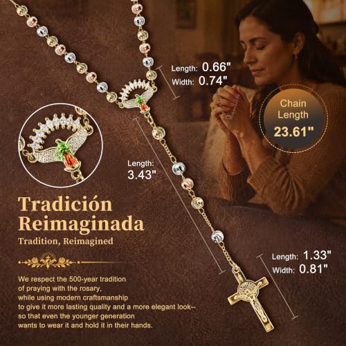 Catholic Rosary,Our Lady Of Guadalupe Centerpiece and Crucifix - color: Gold-01