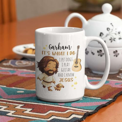 Funny Jesus Design Coffee Mug, Christian Cup With Personalized Name, Customized Christian Humor Ceramic Cup Gifts, Custom Jesus And Guitar Detailed Mug 11oz 15oz - color: XUA-324-1551-JESUS WITH GUITAR MUG