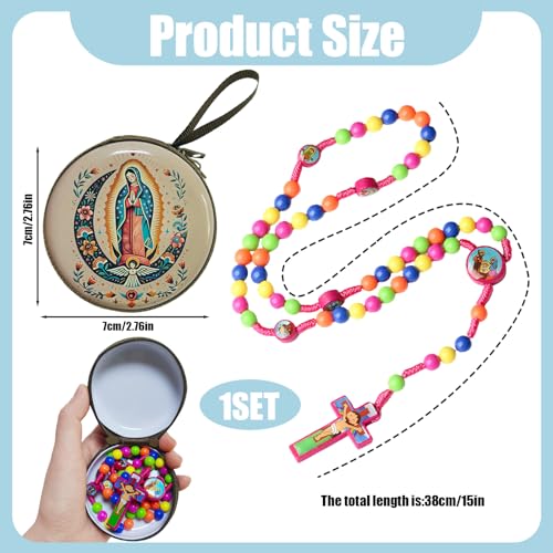 Rosary Beads Rosarios Catolicos, Colorful Plastic with Blue and Red Pendant Crosses, Pocket for Women with Rosary Box, Baptism Easter Gifts - color: Pink, style: F