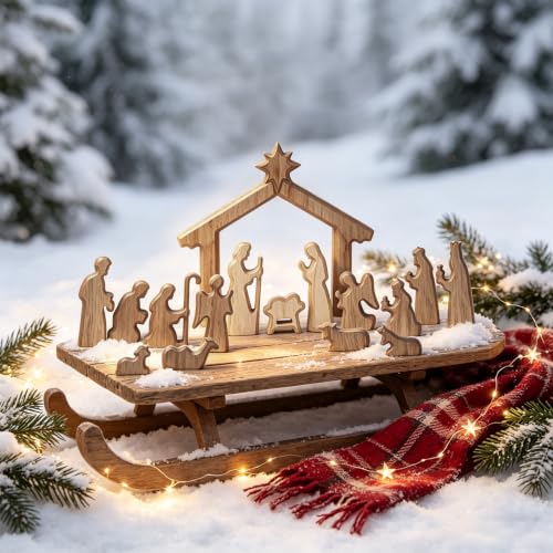 Glintoper Christmas Nativity Sets, 16pcs Wooden Nativity Scene Figurines - size: 16 PCS