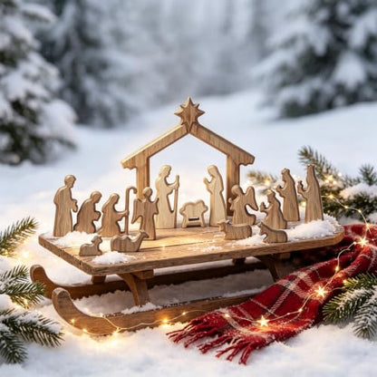 Glintoper Christmas Nativity Sets, 16pcs Wooden Nativity Scene Figurines - size: 16 PCS