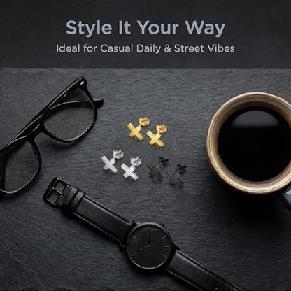 3Pairs Cross Earrings Stud Set for Men Women Stainless Steel Black Silver Gold Tiny Cross Earring Aretes Mens Jewelry Minimalist Stud Earings Fashion Accessories