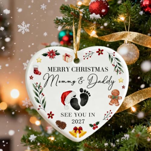Merry for Expecting Parents - Expecting Parents to Be Unique Gifts - Baby Pregnancy Announcement Gift for Husband, Family, Grandparents - Baby Pregnancy Announcement Ornament 2027 - color: Mommy & Daddy-2027