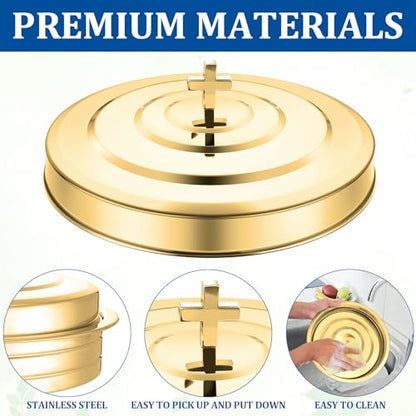 Newtay Gold Communion Tray Cover, Stainless Steel Round 11 Inches
