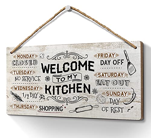 Heuhuww Welcome to My Kitchen Wood Sign 6x12 Inch Funny Kitchen Quote Wall Art for Home Bar,Gifts for Women Mom - color: Apricot 2