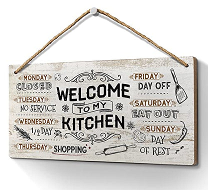 Heuhuww Welcome to My Kitchen Wood Sign 6x12 Inch Funny Kitchen Quote Wall Art for Home Bar,Gifts for Women Mom - color: Apricot 2