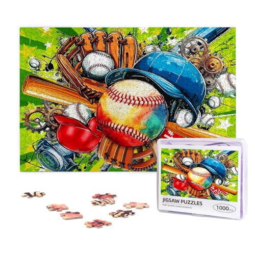 Baseball Jigsaw Puzzles for Adults 1000 Pieces Sports Ball Wooden Puzzle Colorful Graffiti Baseball Puzzle for Family Friends Educational Challenging Activity Fun Game Baseballs Lovers Gifts - color: Baseball, size: 1000PCS