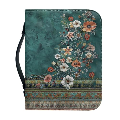 Ethnic Floral Bible Cover Case for Women PU Leather Bible Book Case Lightweight Portable Brief Case Stationary Supplies Storage - color: Ethnic Floral, size: 2X-Large