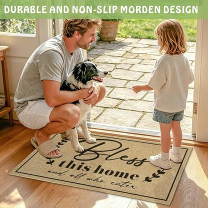 Christian Door Mat Welcome Mats for Front Door Outside Entrance 17"x30" - color: Bless This Home
