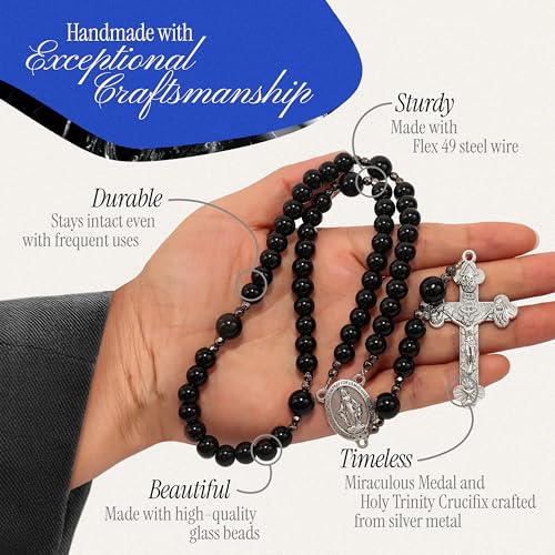 Handmade Catholic Rosary Beads - color: Black Glass