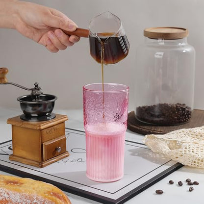 Joeyan 22 oz Pink Glass Tumbler with Straw and Lid,Ribbed Glasses Cups - color: Pink colored glass tumbler