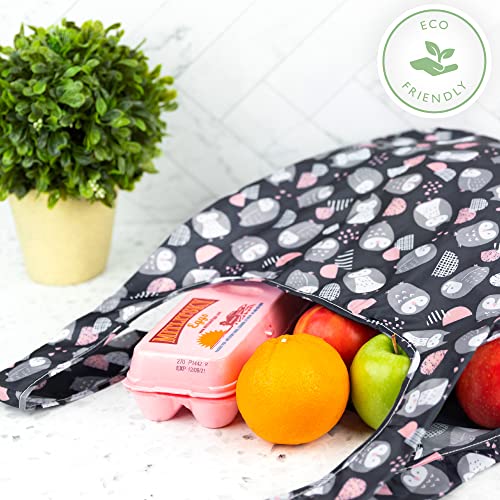 Masirs Reusable Grocery Bags 6 Pack Foldable, Washable Large Shopping Totes - color: Animal Pattern